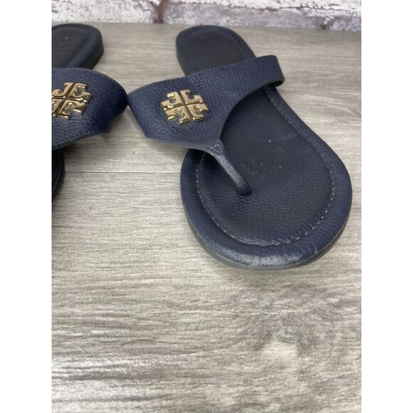Tory Burch Jole Navy Blue Thong Tumbled Leather Sandals Women’s Sz 6.5M US/37EU - Picture 6 of 16